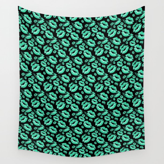 Two Kisses Collided Lip Affectionate Aqua Colored Lips Pattern Wall Tapestry