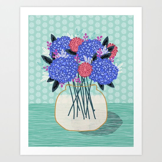 Hydrangeas Vase of cut flowers gardening gardener nature spring summer floral bloom Andrea Lauren Art Print
