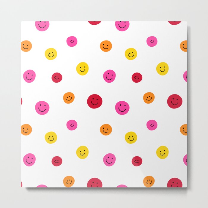 Happy Face Pattern (red/pink/yellow/orange) Metal Print