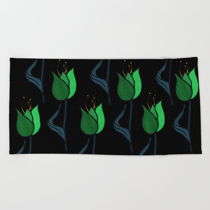 Green Tulips Beach Towel