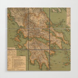 Vintage Map of Greece (1888) Wood Wall Art