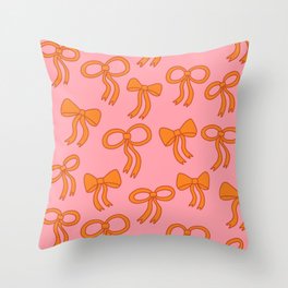 Hand Drawn Bows and Ribbons Pattern (orange/pink) Throw Pillow