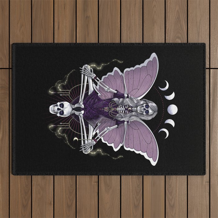 Goth Skeleton Butterfly Outdoor Rug