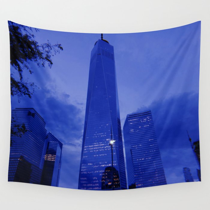 New York City Buildings At Night Wall Tapestry