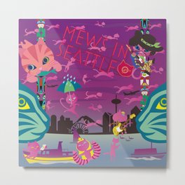 Mews in Seattle Metal Print | Graphicdesign, Meow, Seattle, Pink, City, Cat, Digital 