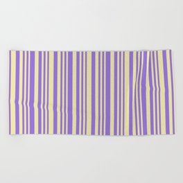 [ Thumbnail: Pale Goldenrod and Purple Colored Stripes/Lines Pattern Beach Towel ]
