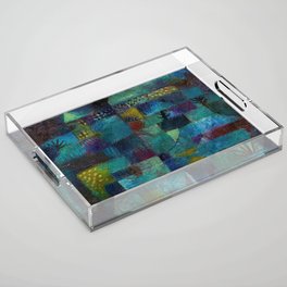 Terraced garden tropical floral Pacific blue abstract landscape painting by Paul Klee Acrylic Tray