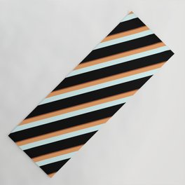 [ Thumbnail: Sienna, Brown, Light Cyan, and Black Colored Striped/Lined Pattern Yoga Mat ]