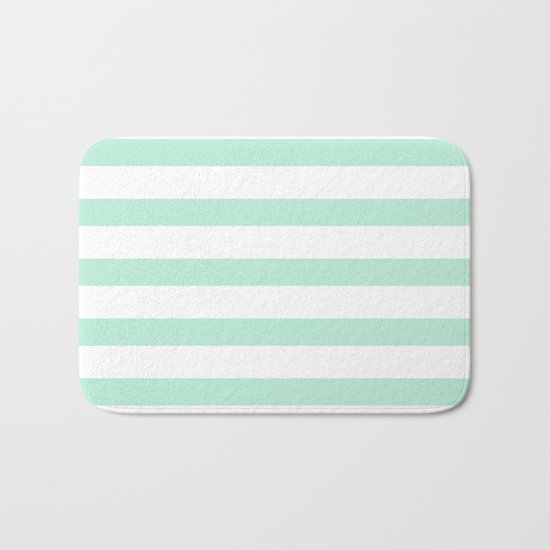 Maritime - Mint green and White stripes-horizontal Bath Mat