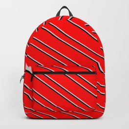 [ Thumbnail: Red, Light Gray, and Black Colored Lined Pattern Backpack ]