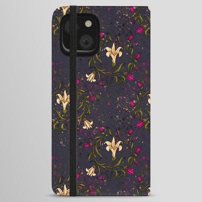 Decorative lily flower pattern, hand-drawn floral purple iPhone Wallet Case