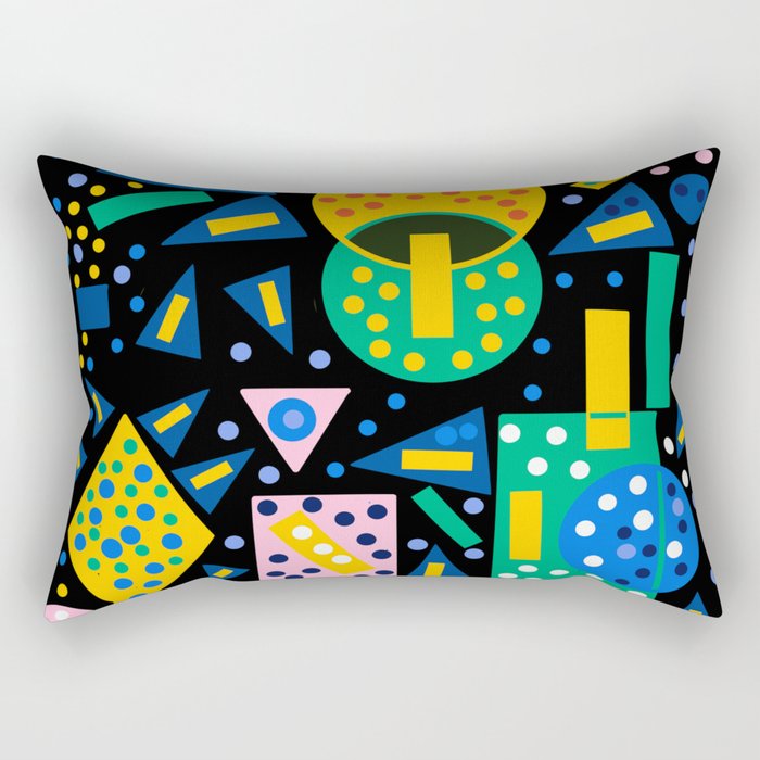 Black Abstract Pattern Terrazzo with dots and geometric shapes Rectangular Pillow