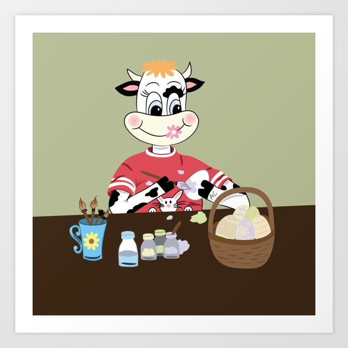 Cartoon Cow Painting Easter Eggs Art Print By Icraftcafe Society6