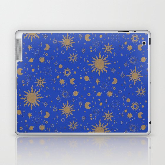 Celestial Sun Moon Stars Pattern - Cobalt Blue Laptop & iPad Skin