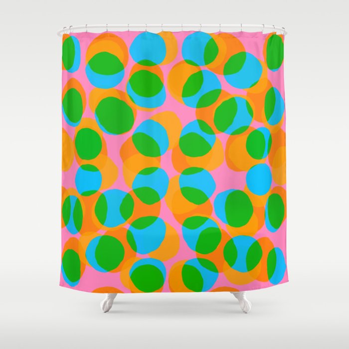 Mid-Century Modern Abstract Bubbles Pink Green Blue And Orange Maximalist Scandi 70’s Geometric Dots Shower Curtain