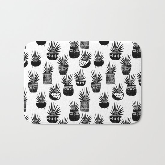 houseplant linocut aloe vera art botanical black and white lino printmaking art minimal modern Bath Mat