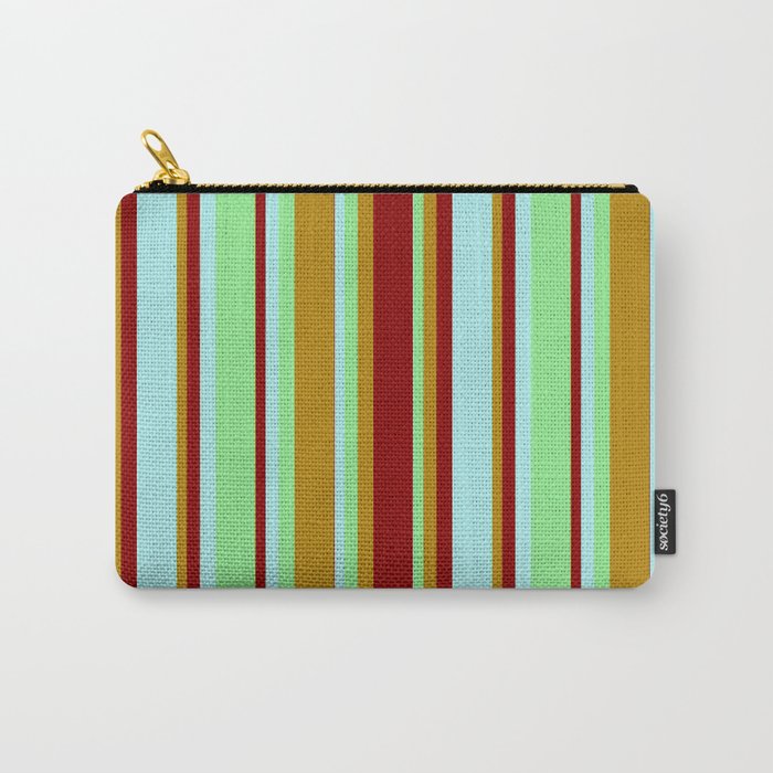 Light Green, Dark Goldenrod, Dark Red, and Turquoise Colored Lines/Stripes Pattern Carry-All Pouch