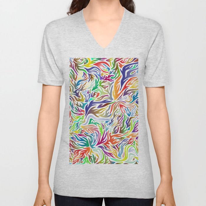 Abstract multi colour flames. V Neck T Shirt
