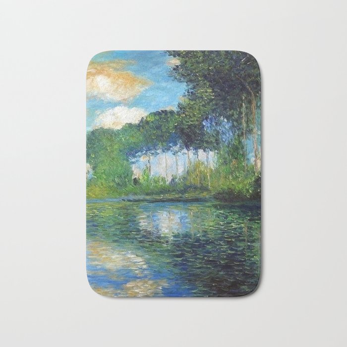 Fair-weather Clouds Reflected in the Lily Pond with Poplar Trees landscape painting by Claude Monet Bath Mat