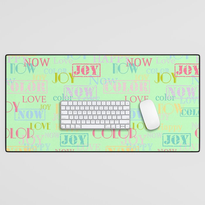 Enjoy The Colors - Colorful Typography modern abstract pattern on pale mint green color Desk Mat