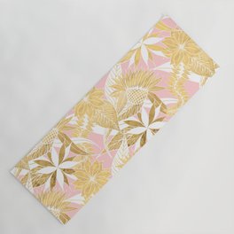 Chic Elegant Gold Pink White Flowers and Leaves Yoga Mat