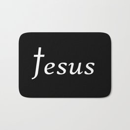 Jesus Bath Mat | Eloiseart, Graphicdesign, Nameofjesus, Christianart, Religiousart, Jesus, Typography, Graphic Design, Cross, Black and White 
