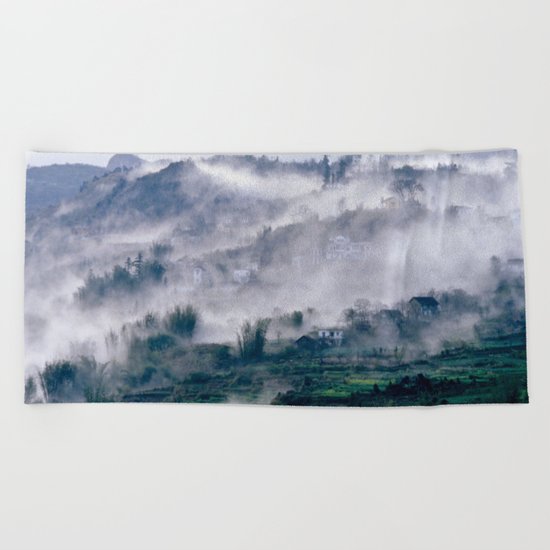 Foggy Mountain of Vietnam Beach Towel