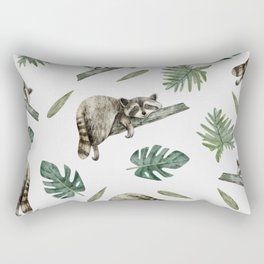 Watercolor pattern with cute raccoon and tropical leaves Rectangular Pillow