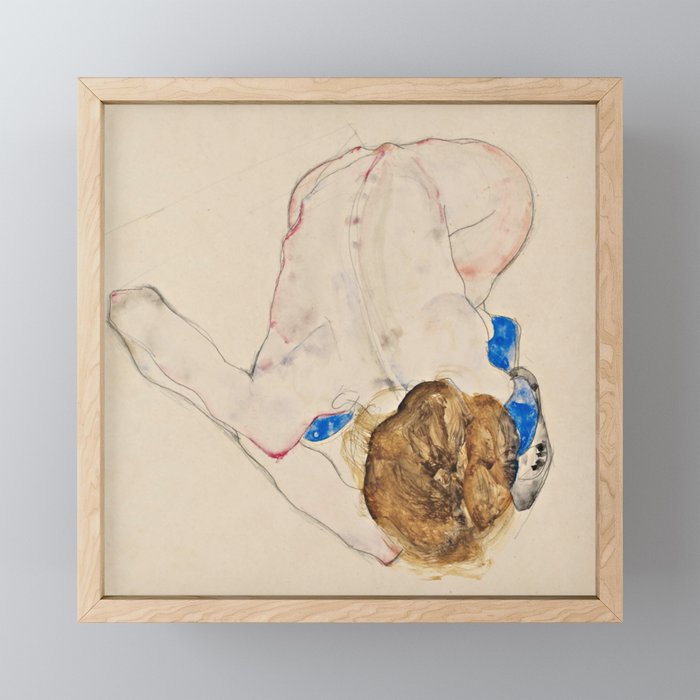 Egon Schiele "Nude with Blue Stockings, Bending Forward" Framed Mini Art Print