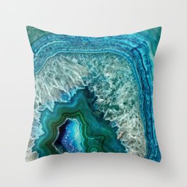 Aqua turquoise agate mineral gem stone Throw Pillow