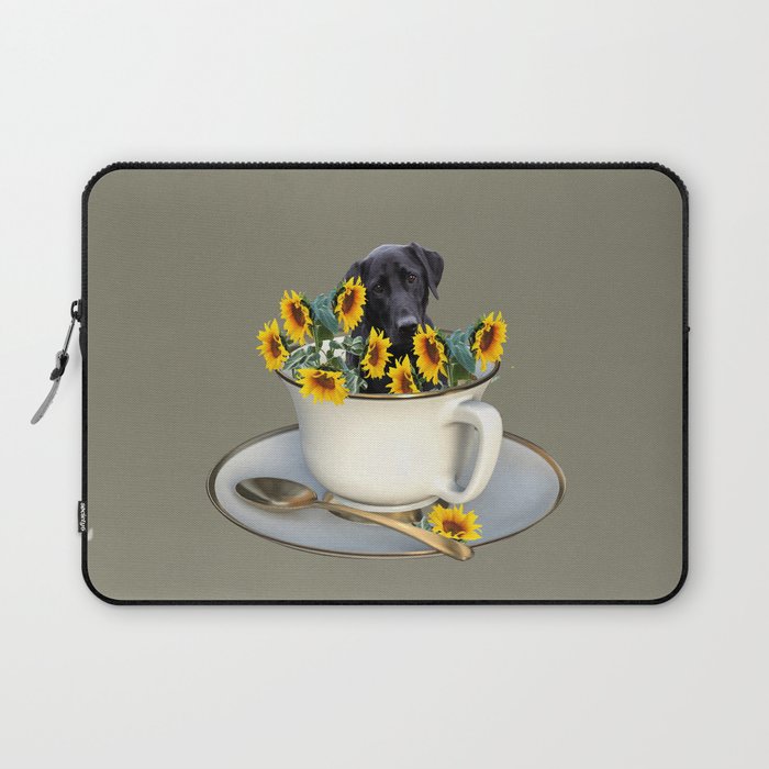 Labrador Retriever With Coffee Cup Of Sunflowers Laptop Sleeve By Move Art Society6