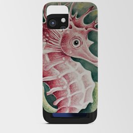 Cute Red Seahorse Green Sea Grass Watercolor  iPhone Card Case