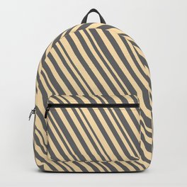 [ Thumbnail: Beige and Dim Gray Colored Stripes/Lines Pattern Backpack ]