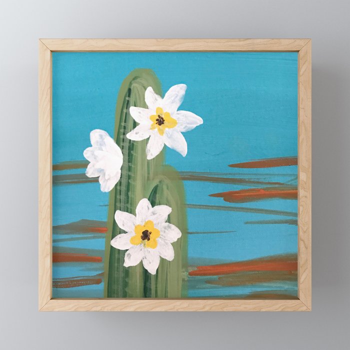 Simple Cactus Flowers Framed Mini Art Print
