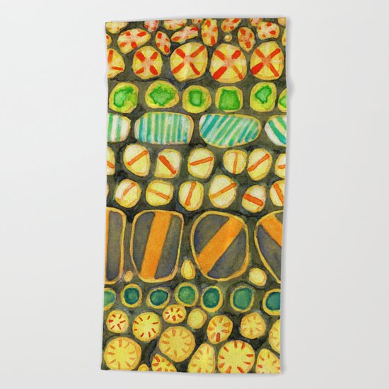 Vintage Decorated Round Shapes Pattern Beach Towel
