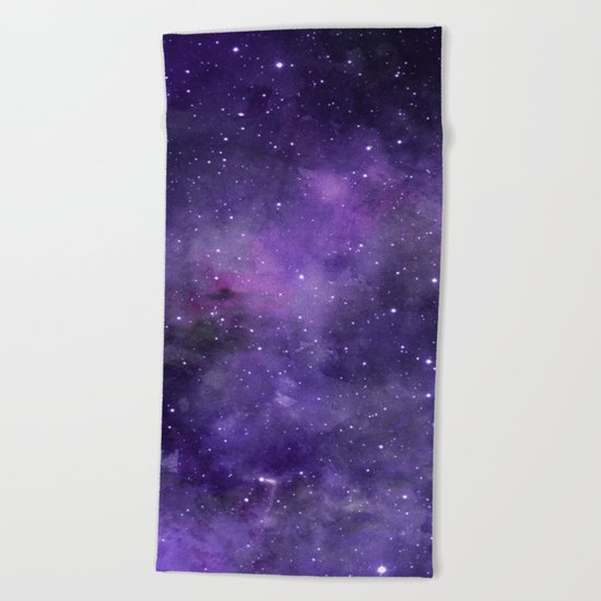Purple Watercolor Space Pattern Beach Towel