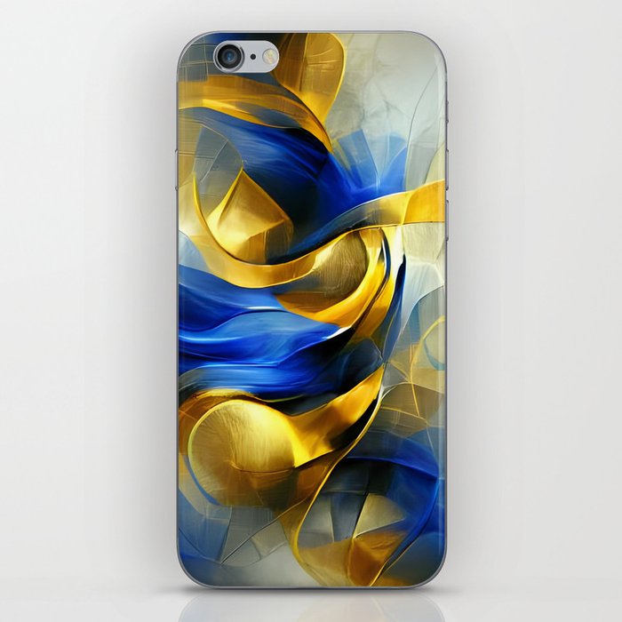 Blue and gold original abstract digital artwork iPhone Skin