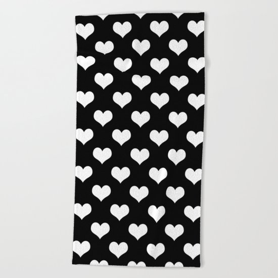 Hearts of Love Black & White Beach Towel