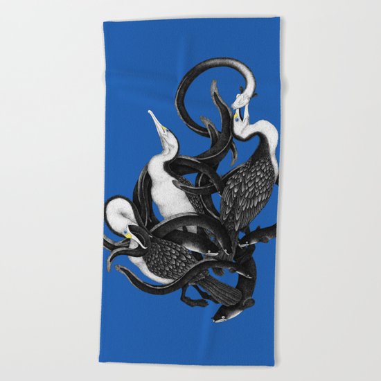 New Zealand pied Shags and Eels Beach Towel
