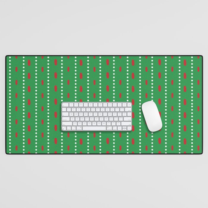 Christmas vector red and white vertical stitches aligned on green background Desk Mat