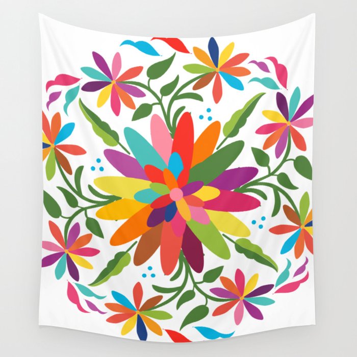 Mexican Otomí Floral Composition by Akbaly Wall Tapestry