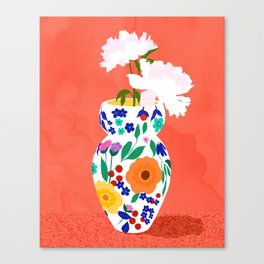 The Flowerpot, Floral Nature Watercolor Painting, Eclectic Bohemian Blossom Plants, Maximalism Contemporary Boho Canvas Print
