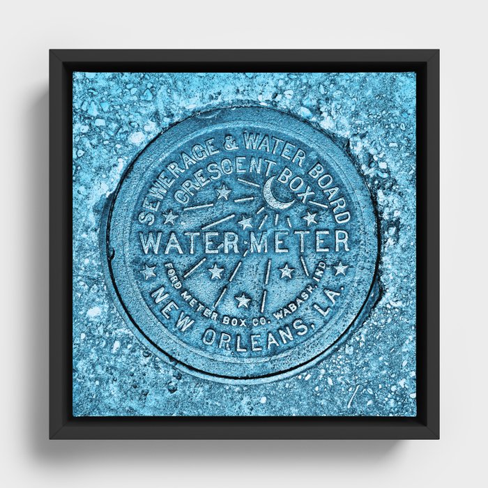 New Orleans Water Meter Louisiana Crescent City NOLA Water Board Metalwork Blue Framed Canvas