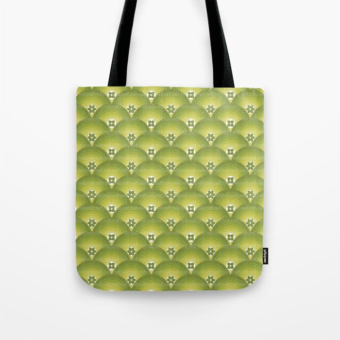 Ombre Green Scallop Circle Flowers Tote Bag