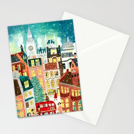 London city lights in the snow Stationery Card