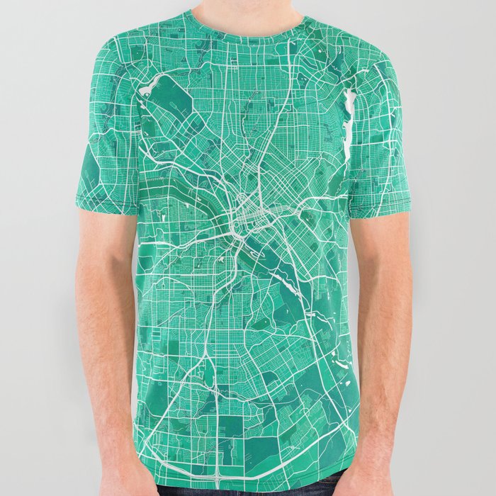 Dallas City Map of Texas, USA - Watercolor All Over Graphic Tee