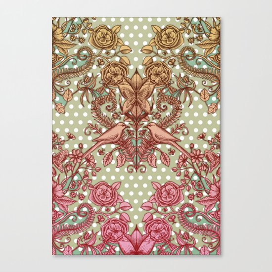 Birds & Butterflies, Polka Dots & Pencil Drawing Canvas Print