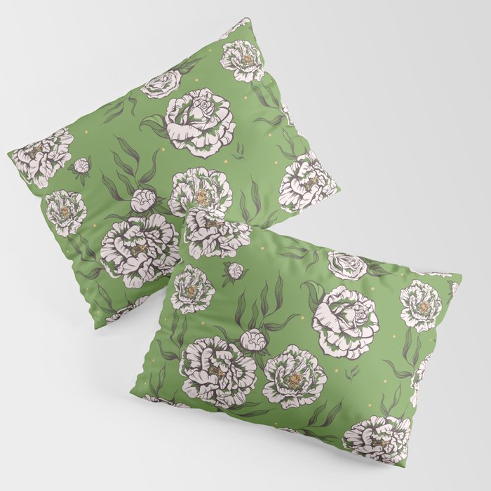 Greenery Green Vintage Flower Power Floral Pattern 60s 70s Retro Pillow Sham