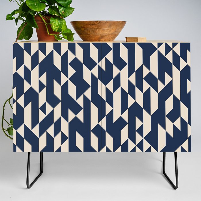 Abstract Geometric Pattern Navy and Ivory Credenza