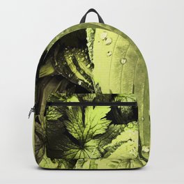 Hosta Leaves with Geraniums with Rain Drops in Old and I Art  Backpack